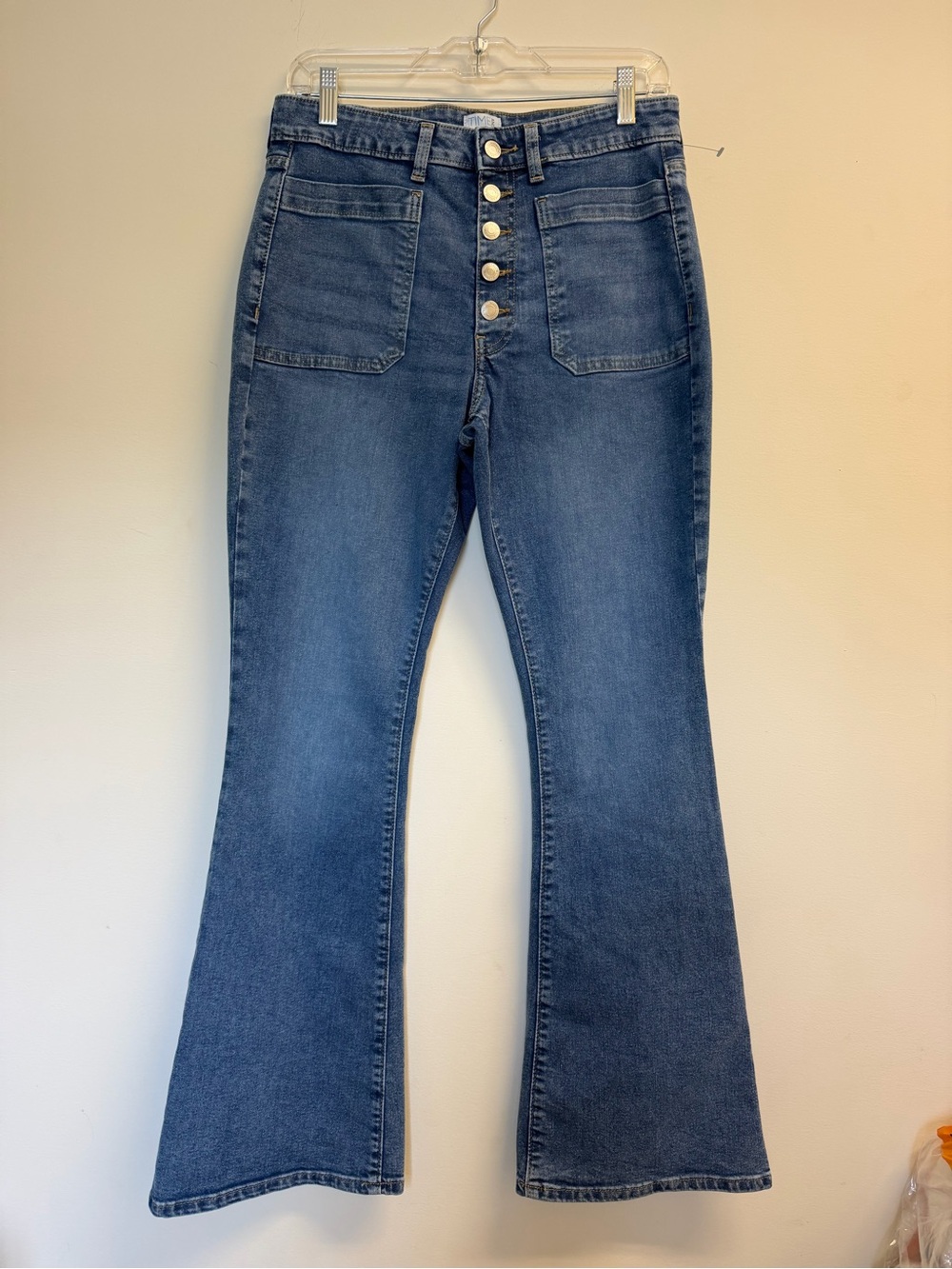 Time and Tru High-Rise Patch Pocket Button-Front Flare Blue Medium 0 Jeans Denim - Picture 4 of 5
